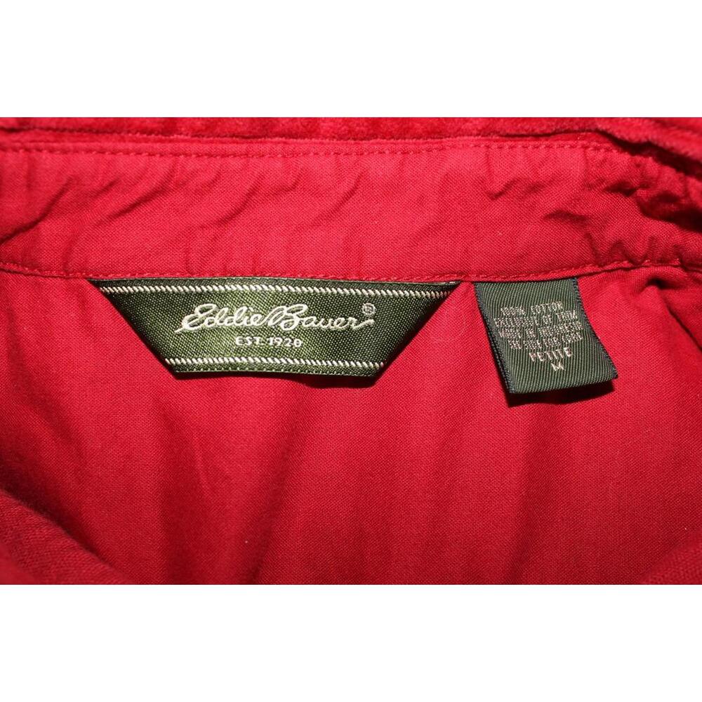 Eddie Bauer Corduroy L/S Button Up Shirt Shacket Womens M Petite Red 100% Cotton - Picture 8 of 12